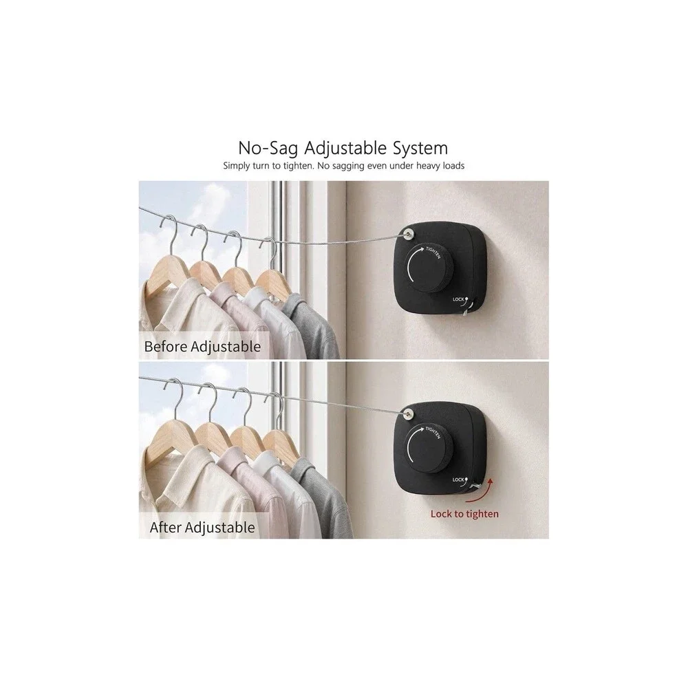 Retractable Clothesline Wall Mount Stainless Steel Indoor Outdoor Laundry Line